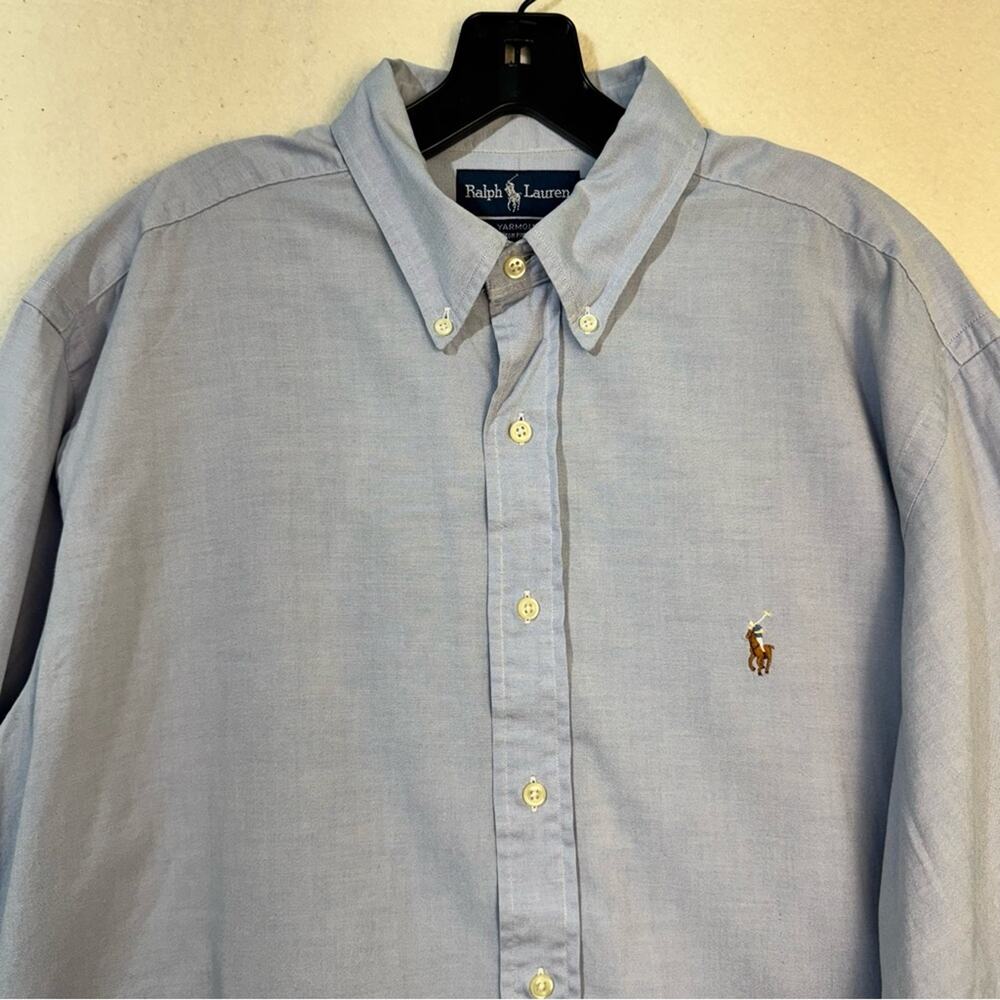 Ralph Lauren Yarmouth Cotton Pinpoint Oxford Blue Button Down Shirt Men's 17-34